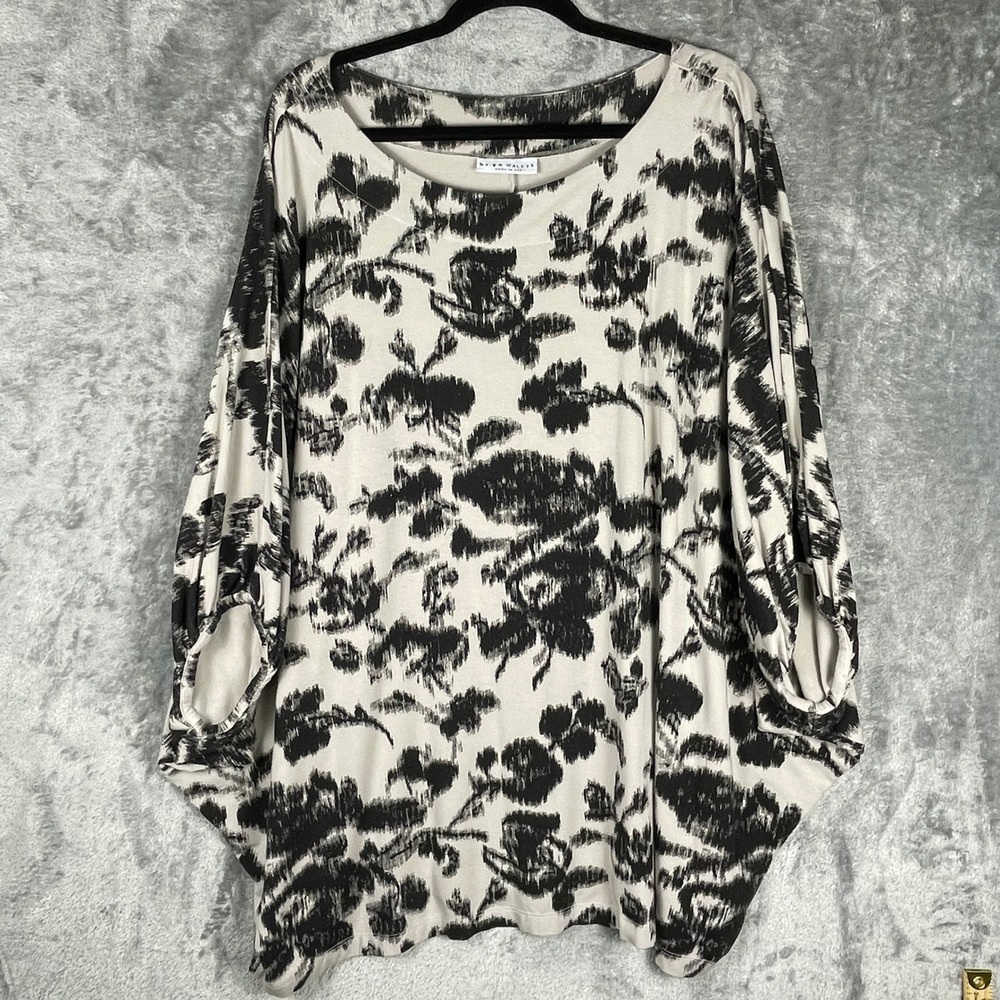 Bryn Walker Top Womens Large Black White Excellent Abstract Floral Dolman Sleeve